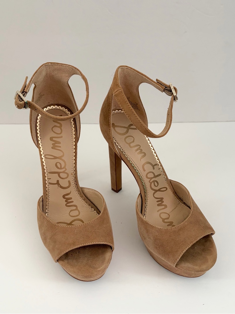 Sam Edelman Tan Suede Ankle-Strap High Heel Sandals Size 8